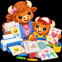 Buffalo family making character education printables together