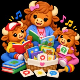 Buffalo family enjoying morning basket time with stories, songs, and conversation cards