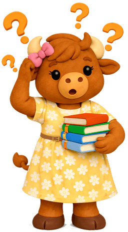 Confused buffalo teacher holding books with question marks