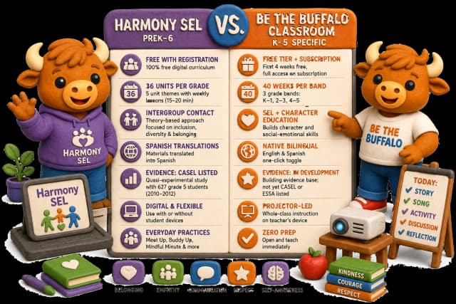 Harmony SEL vs Be The Buffalo Classroom comparison