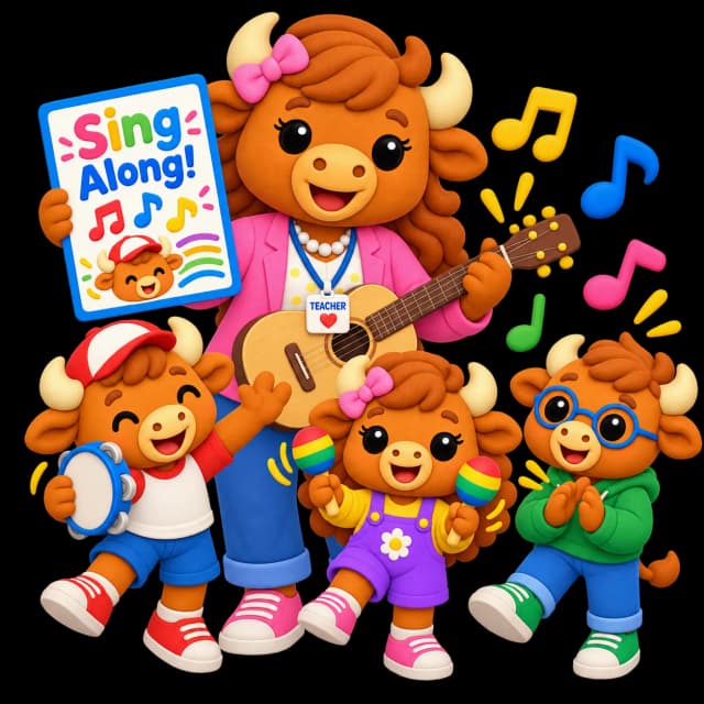 Kindergarten students singing along together in a classroom